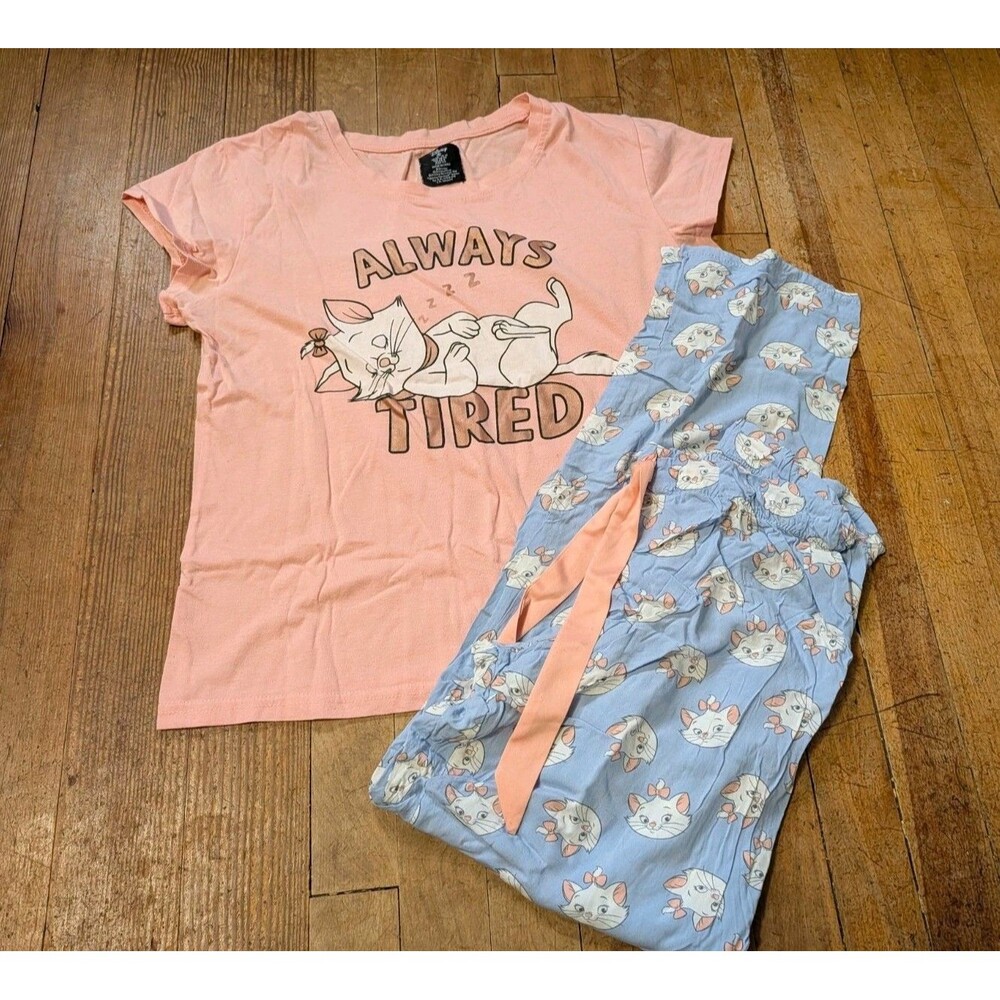 Vintage Aristocats Marie Always Tired Women's Pink Pajamas Set S Small